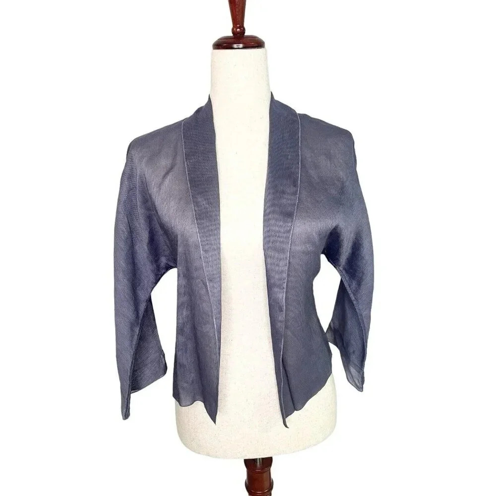 Eileen Fisher Silk & Linen Open Jacket - Plum - Size XS - Lightweight Formalwear